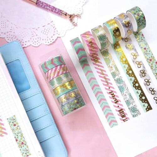 6Rolls/Set Floral Foil Washi Tape Diy Decoration Scrapbooking Planner Bowknot Masking Tape Adhesive Tape Label Sticker