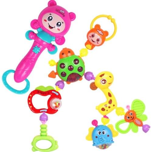8Pcs Portable Baby Rattles Teether Shaker Grab And Spin Rattle Toy Set Musical