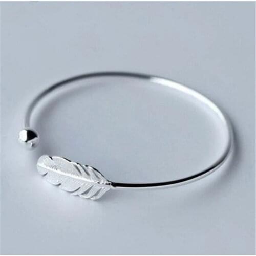 925 Sterling Silver Feather Charm Bracelet &Bangle For Women Girls Elegant Wedding Jewelry Браслет sl005