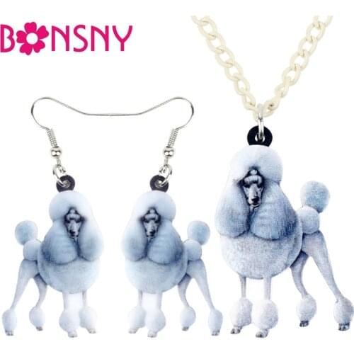 Bonsny Acrylic Fashion Fluffy Poodle Dog Earrings Necklace Collar Jewelry Sets For Women Girls Ladies Animal Accessories Bijoux
