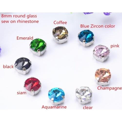 Free shippment! 25pcs/lot 8mm Rivoli Round Sew On Glass Crystal Stone with metal claw setting for diy garment