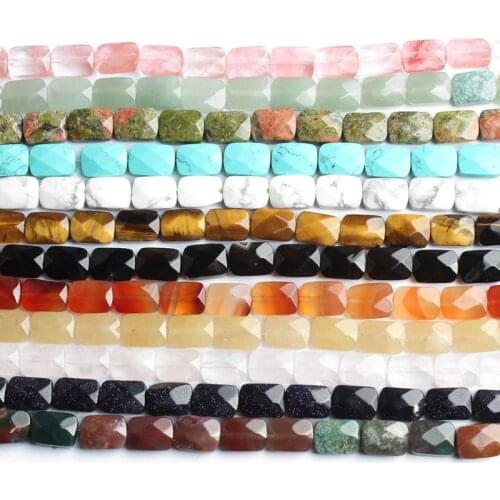 8*12mm Natural Faceted Tiger Eye Howlite Stone Beads Rectangle Loose Beads for Jewelry Making DIY Bracelet 19cm Strand