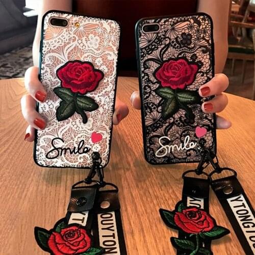 Lace Rose Flower Lanyard Phone Case For Xiaomi Redmi Note 10 Pro MAX 9S 8 8A 8T 9T 9A 9C Mi Poco X2 X3 NFC M3 F2 10T Lite Cover