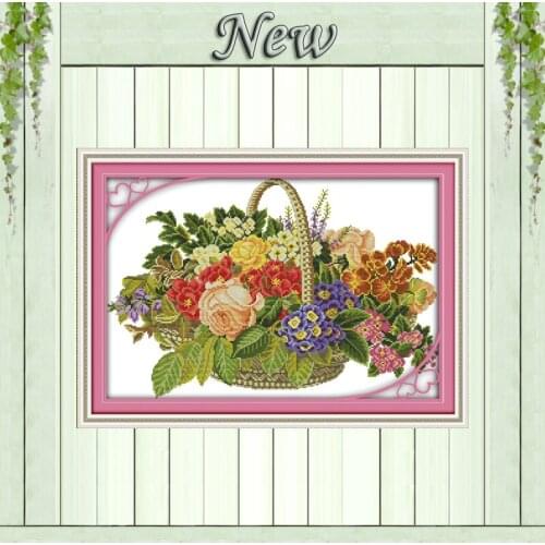 Flower basket colourful painting counted printed on canvas DMC 14CT 11CT DMC chinese Cross Stitch Embroidery kits Needlework Set