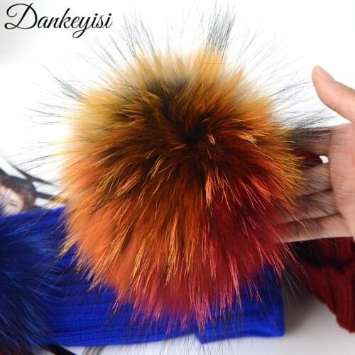 DANKEYISI 3 Pcs Real Fur Pompoms 14-15cm DIY Sliver Fox Raccoon Fur Pom Poms Balls Natural Fur Pompon For Hats Bags Shoes