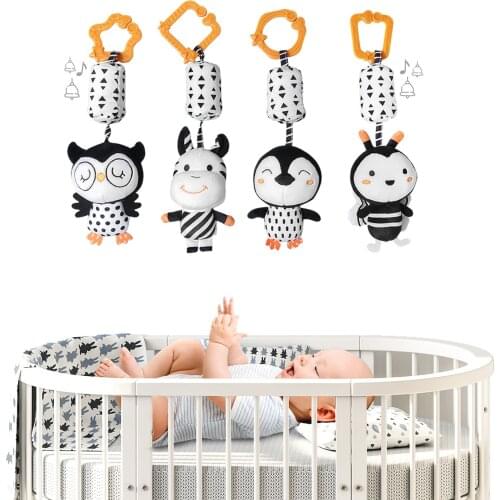 Tumama 4 Pcs Baby Hanging Rattle Toy with Wind Chimes Soft Animal Rattles Infant Plush Crib Stroller Toy for Infant Newborn