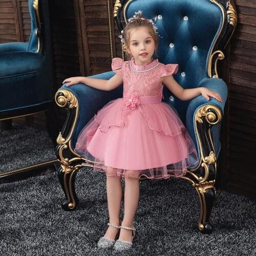Party Dress for Kids Girl New Popular Cute Kids Lace Short Sleeve Red Dresses Childrens Beautiful Costumes Drop Shipping