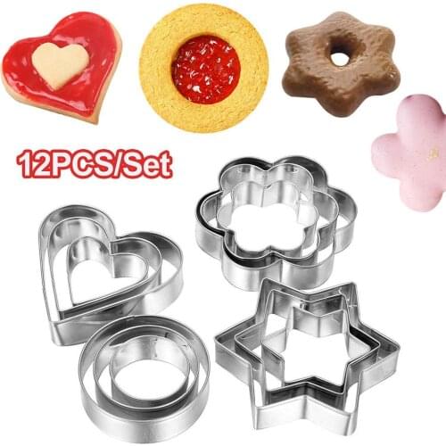 Hot Sale 12Pcs Heart/Flower/Round/Star Fondant Cake Cookie Mold Cutter Decorating Tools