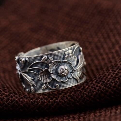 BOCAI 100% S990 sterling silver adjustable style delicate rich flowers female models new rings