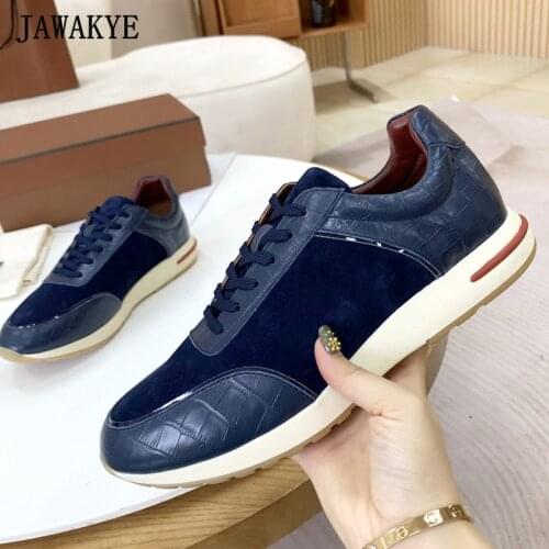 Crocodile Leather Patchwork Men Sneakers Lace Up Thick Sole Outdoor Trainers Round Toe Comfort Vulcanized Flat Shoes Male