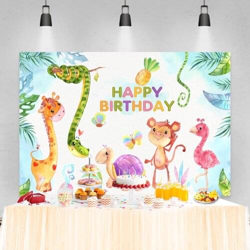 Laeacco Wild Safari Animal Forest Jungle Newborn Baby Shower Birthday Party Celebration Photo Backdrop Photography Background