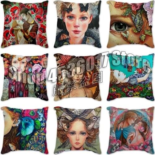 Linen Cushion Cover Fashion flower girl Pillow Case Home Decorative Pillows Cover for Sofa Car Party Pillowcase fall pillow case
