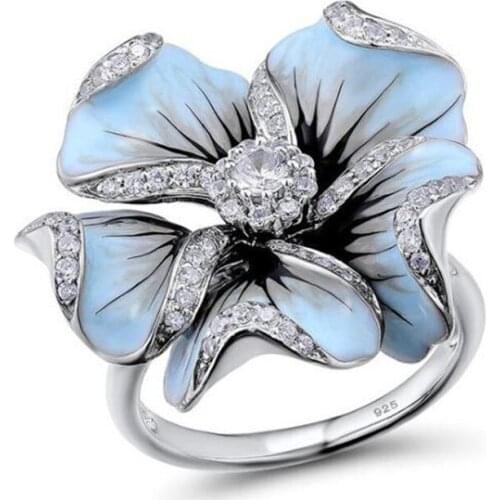 Fashion Elegant Flower Silver Color Rings For Women Exaggeration Big Finger Ring Romantic Ladies Charming Jewelry Gifts