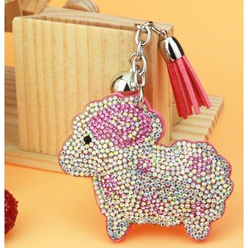 Fashion Crystal Rhinestone Leather Cute Keychain For Women Men Tassel Pendant Key Ring Holder Charm Bag Accessories Love Gift