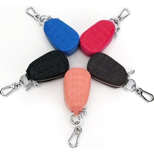 New Cowhide Genuine Leather Men & Women Car Key Wallet Alligator Double Zipper Key Case Fashion Housekeeper Holders Keys Cover