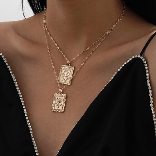 Punk Miami Cuba Simple Statement Rose Alloy Accessories Hip-hop Personality Wild Aesthetic Square Tag Necklace Set Female