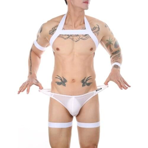 Sexy Mens Body Bondage Harness Men Lingerie Sexual Chest Harness Belt Strap With Thong Costumes for Adult Sex