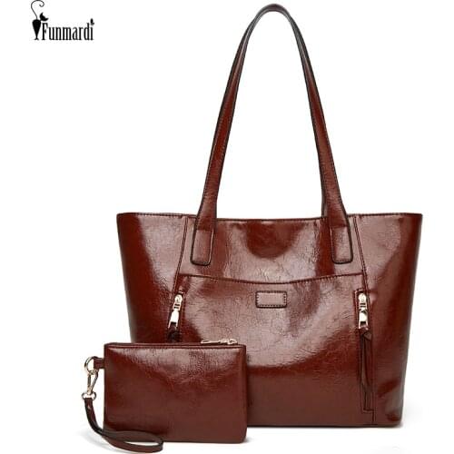 FUNMARDI Soft Leather Luxury Top-Handle Bags For Women 2021 New Large Capacity Shoulder Bags Female Handbags With Purse WLHB2392
