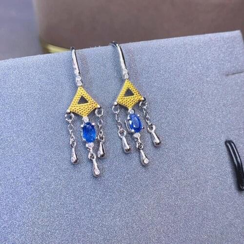 Shilovem 925 silver sterling real Natural sapphire stud earrings fine Jewelry party trendy new party plant 3*5mm jce03050086agl