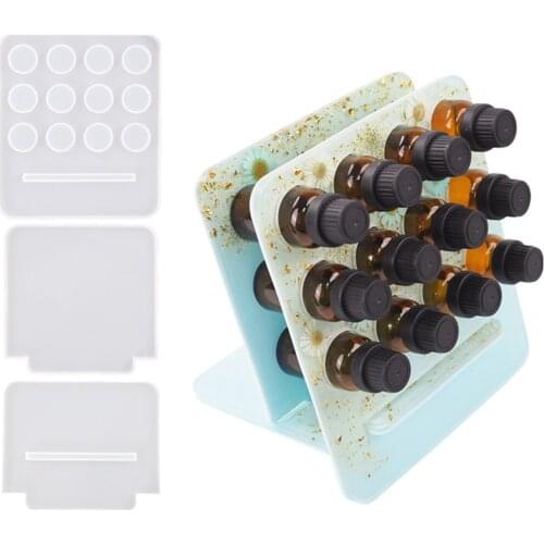 DIY Silicone Mold Essential Oil Bottle Organizer Rack Mold Crystal Epoxy Storage Rack Casting Bottle Insert Plate With 12 Holes