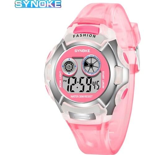 SYNOKE Transparent Color Fashion Electronic Watch Alarm Seven Colors Noctilucent Multi-Function Sports Boys and Girls Primary
