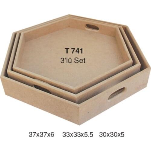 T741 pcs set Hexagonal Tray, Hobby Wood Painting Mdf Tray