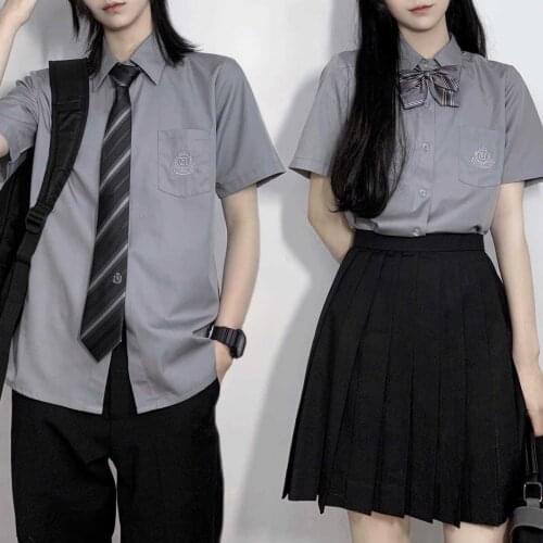 JK/DK Uniform Embroidered Shirt Male Female Student Shirt Preppy Style Short Sleeve Uniform Shirt Japanese School Uniform