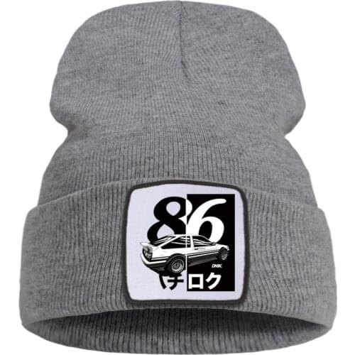 Japan Anime Initial D Beanie Caps Women Casual Outdoor Knitted Cap Soft Warm Cotton Bonnet Hats Solid Color Winter Skullies Hat