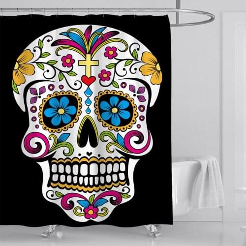 3D Digital Printed Halloween Bathroom Curtains Set Black Skull Shower Curtain Toilet Cover Mat Home Decor Non Slip Rug Sets