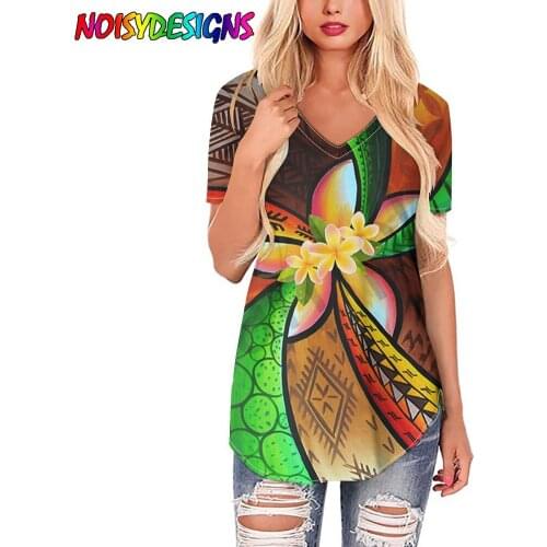 NOISYDESIGNS Womens T Shirt Summer Short Sleeve Polynesian Plumeria Tribal Prints Tshirt Tops Women T-shirt Female Dropshipping