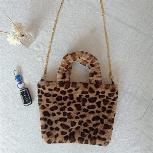 Women Winter Leopard Shoulder Crossbody Bag chain large plush winter handbag Messenger soft warm fur bag Bolsa Feminina #30