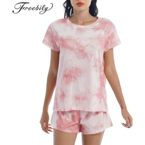 Women Summer Tracksuits Pajama Sets Casual Sport Suits Tie Dye Print T-shirt and Shorts Yoga Set Outfit Gym Fitness Leisure Suit