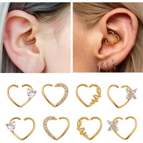 1PC Cz Heart Helix Cartilage Earrings For Women Fashion Copper Gold Silver Color Small Earrings Ear Piercing Jewelry