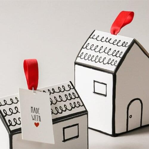 1set House Shape Christmas Candy Gift Bags With Ropes Xmas Tree Cookie Bags Merry Christmas Guests Packaging Boxes Party Decor