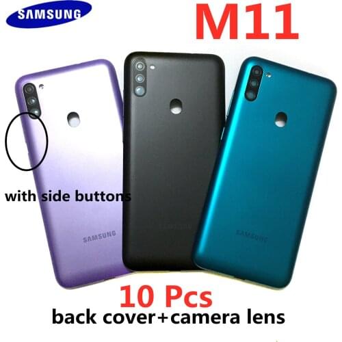 10 Pcs For Samsung Galaxy M11 M115 Phone Housing Frame Battery Back Cover Rear Door Camera Lens+Side Buttons Panel Chassis Lid