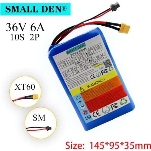 10S2P 36V 6Ah 18650 lithium ion battery pack for electric scooter ebike XT60 SM 2P 450W ultra-thin portable