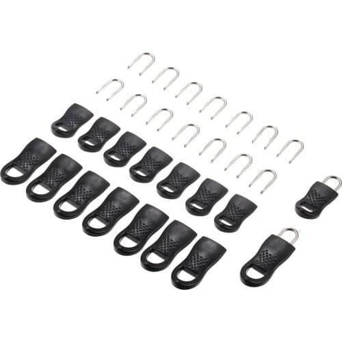 16Pcs Mini Zip Fixer Replacement Zipper Tags for Clothes Bags 2 Sizes Universal Broken Zip Fixers Black Zipper Pull Cord Tag