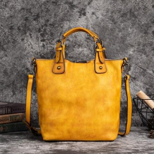 2021 Summer Retro Women Bucket Tote Bag Ladies Genuine Leather Handbag Female Cowhide Large Capacity Shoulder Bags Sac A Main