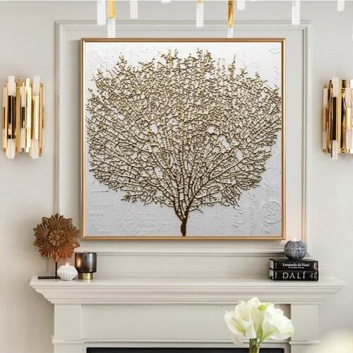 Abstract Golden Tree Wall Art Canvas Painting Modern Minimalist 3D Texture Art Poster HD Printed Tree Of Life Picture Home Decor