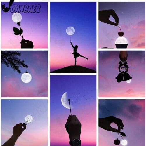 Shadow 5D Diy Diamond Painting Purple Moon Cross Stitch Embroidery Landscape Mosaic Inlaid Wall Art Craft Gift Home Decoration