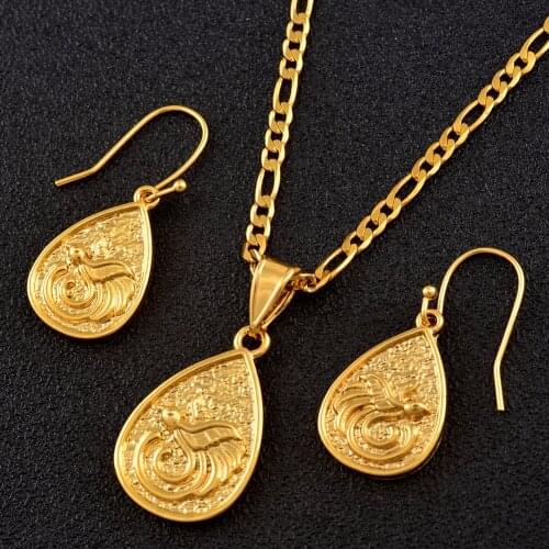 Anniyo Small PNG Water Drop With Bird Pendant Chains Earrings for Women Girls Papua New Guinea Ethnic Bird Jewelry Sets #139606