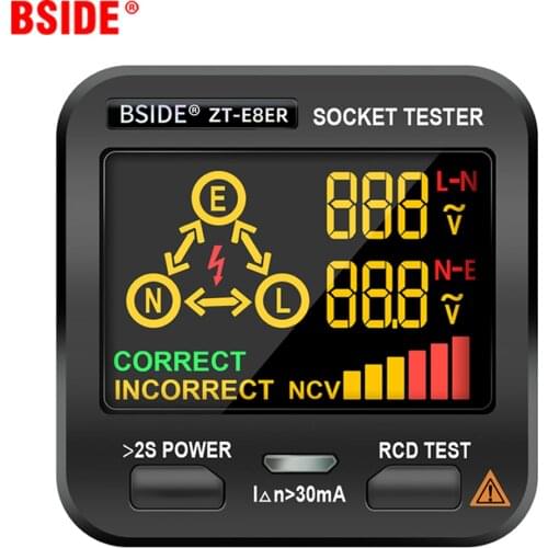 Digital Socket Tester BSIDE ZT-E8 Smart LCD Outlet checker NCV Test Voltage Detector EU US UK Plug Ground Zero Line RCD Check