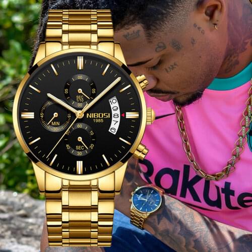 NIBOSI Golden Men Watches Top Luxury Brand Mens Wrist Watch Fashion Casual Clock Military Quartz Watches 2309 Relogio Masculino