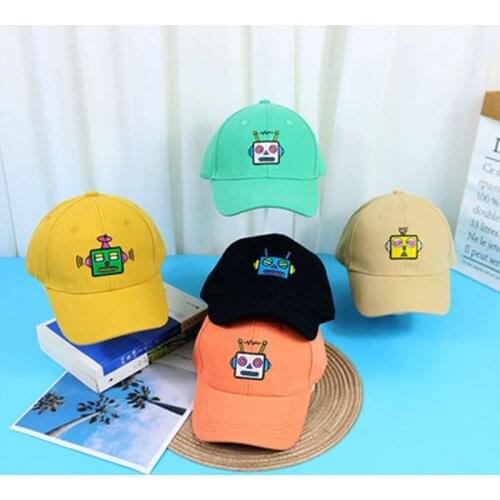 Fashion Kids Cute Robot Embroidery Adjustable Baseball Cap Children Seasons Outdoor Cotton Breathable Sun Hat Boys Girls Hats