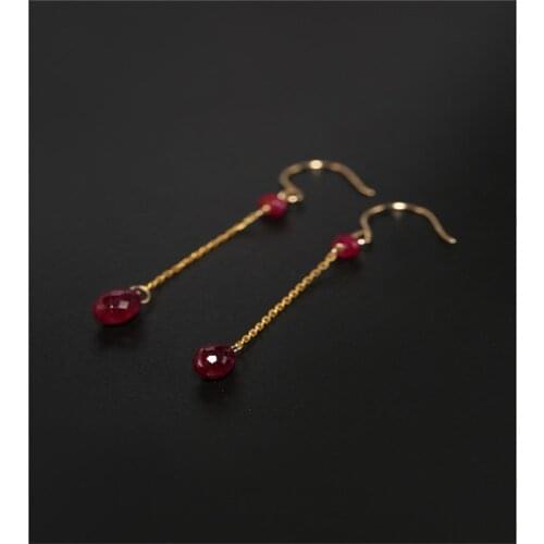 DMBS252 Faceted Ruby Earline Female Day Genuine Yellow 18K Short Drop Water Drop Earring Gift
