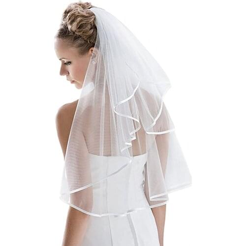 Bridal Veil Womens Simple Tulle Short Party Wedding Veil Ribbon Edge With Comb for Wedding Hen Party