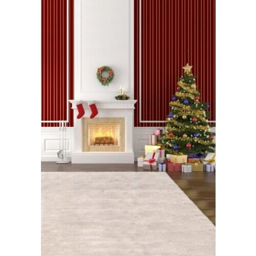 5x7ft Red Wall Christmas Tree Gift Photography Backdrops Photo Props Studio Background
