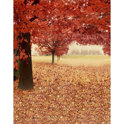 5x7ft Autumn Fall Red Leaves Tree Photography Backdrops Photo Props Studio Background