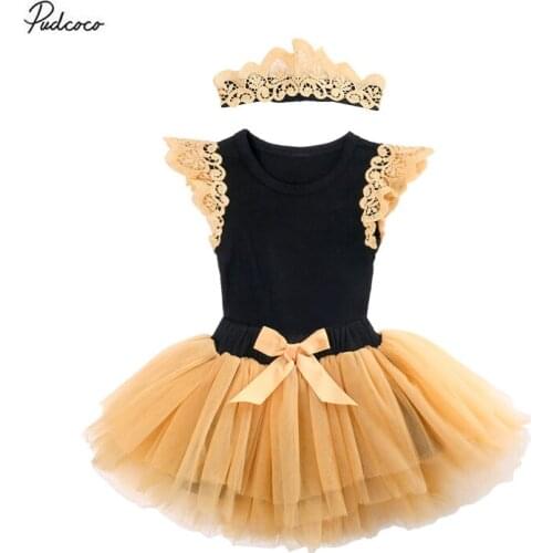 Infant Kids Baby Girl Outfits 3-Piece Fashion Casual Flying Sleeve Jumpsuit + Mesh Tutu Skirt + Headband Set