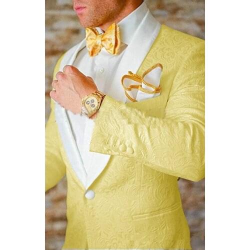 Yellow Paisley Men Suits 2 Pieces (Jacket+Pant) One Button Groom Terno Masculino Custom Made Slim Fit Wedding Party Blazer